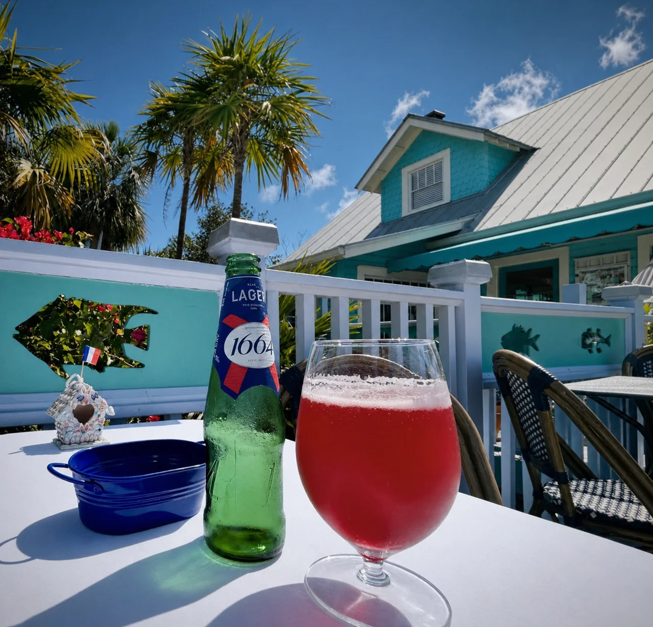 French lager and an aperitif on the terrace